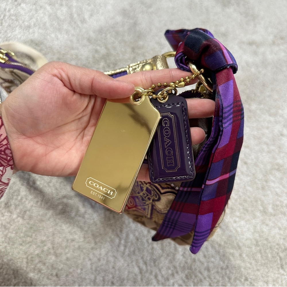 RARE Coach Poppy Tartan Applique Groovy Crossbody Shoulder Bag Brown Monogram - Picture 9 of 16